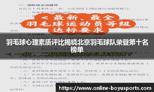 羽毛球心理素质评比揭晓北京羽毛球队荣登第十名榜单